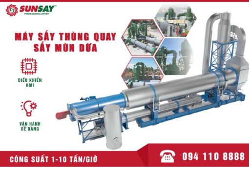 Máy sấy mùn dừa công nghệ sấy thùng quay