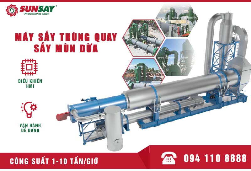 Máy sấy mùn dừa công nghệ sấy thùng quay