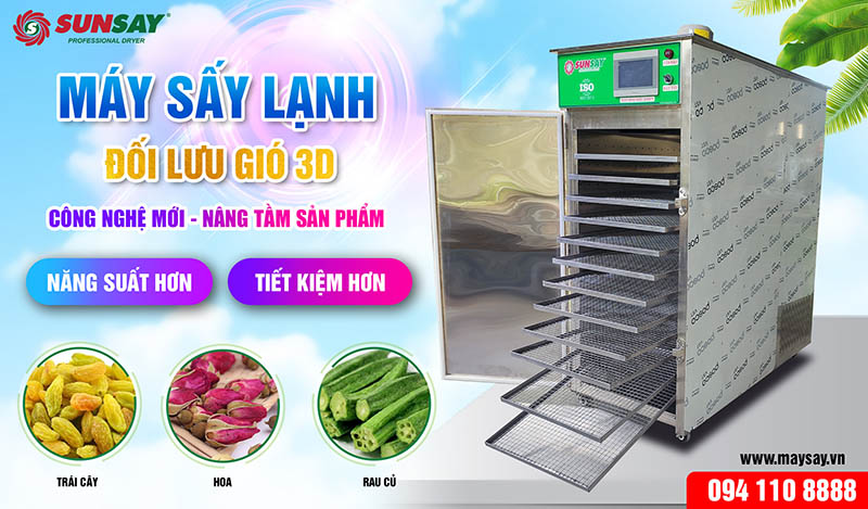 Máy sấy lạnh đối lưu 12 khay sấy đa dạng các loại thực phẩm, trái cây